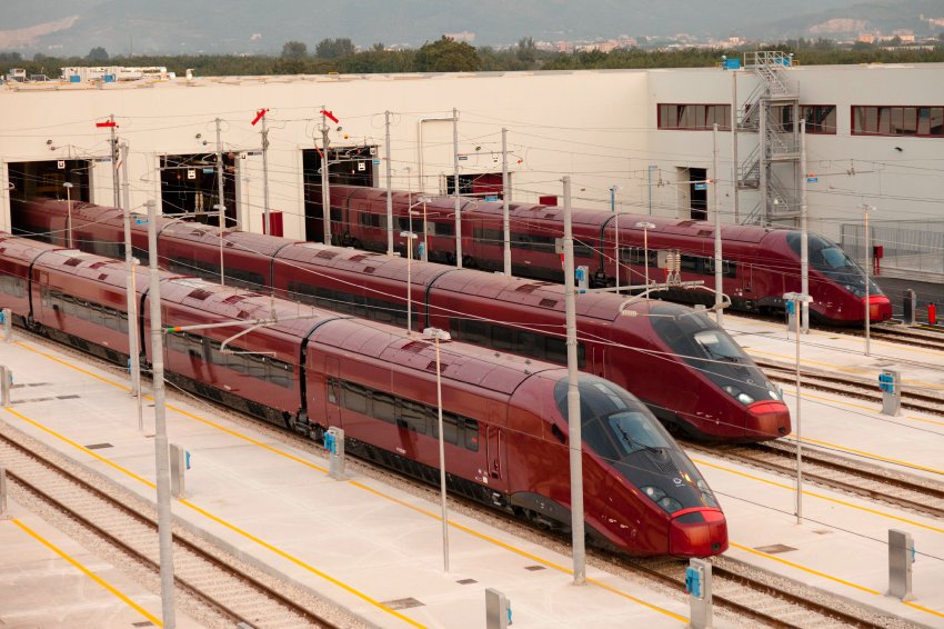 High speed .italo AGV NTV trains are seen during test in Italy